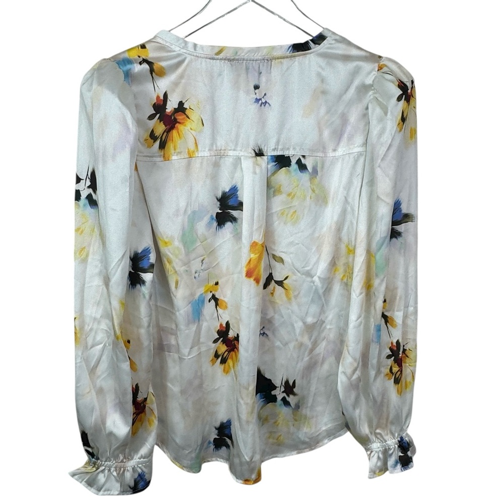 DG2 by Diane Gilman Women's Silky V-Neck Peasant Blouse Multi Floral Size M - Picture 4 of 9